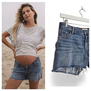 Hatch Maternity Distressed Denim Cutoff Shorts Slouchy Stacked Hem 27